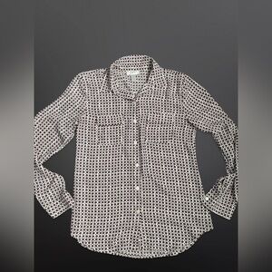 LOFT Woman’s Button Down Shirt with Orange, Black flower and White background S